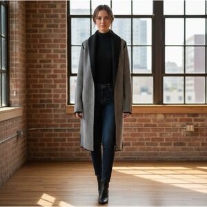 Cocogiò Italy Black White Striped Longline Wool Alpaca Shawl Cardigan Sweater S